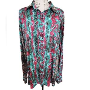 Wrangler Womens Pearl Snap Front Top Snaeskin Western Rodeo Green Pink Sz XL